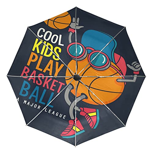 Parapluie automatique coupe-vent pliable noir basket-ball avec protection UV