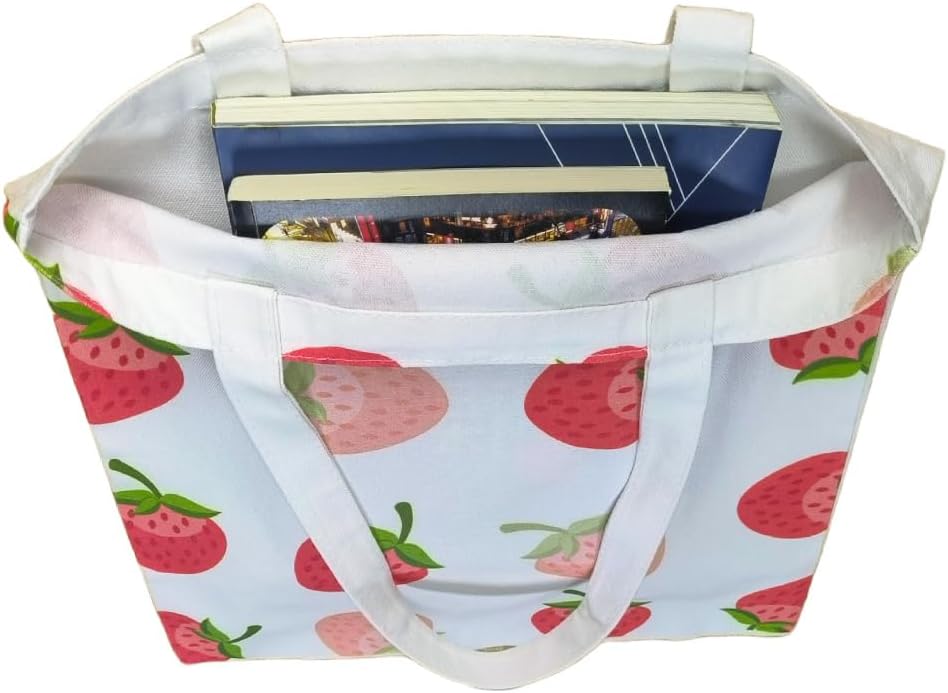 Canvas Tote Bag for Women Aesthetic Cute Strawberry Shopping Bag Reusable Grocery Bag Gifts Bag - Image 4
