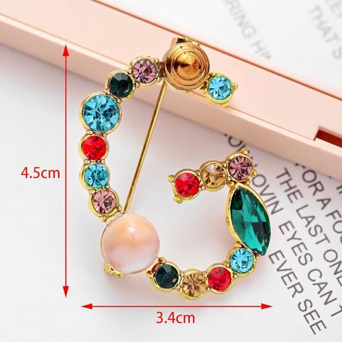Image of Initial Brooch Pins A-Z 26 Letters Brooches For Women Colorful Enamel Alphabet Pin Pearl Crystal Lapel Pin