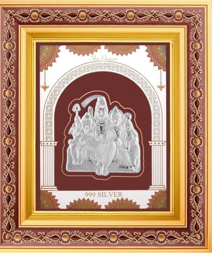 Image of 999Pure Silver Shivparivar Frame | Divine Home Decor | Wall Mount Square Photo for Gift, Wooden PhotoFrame for Temple & OfficeDecor, SilverGift Items | hangingframe (10.50 inch x 9 inch Inch)