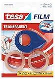 Manejable y versátil tesa 57599 Dispensador Ergonómico de Mano con Hoja Metálica para Cortes Óptimos, Transparente, Mini (19 mm x 10 m)