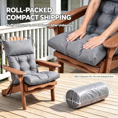 Image of QILLOWAY Outdoor Rocking Chair Cushion 43x21 Inch, 100% Polyester Waterproof Patio Rocking Chair Cushion, High Back Weatherproof Chair Pad for Adirondack & Outdoor Furniture, Charcoal Grey, Black