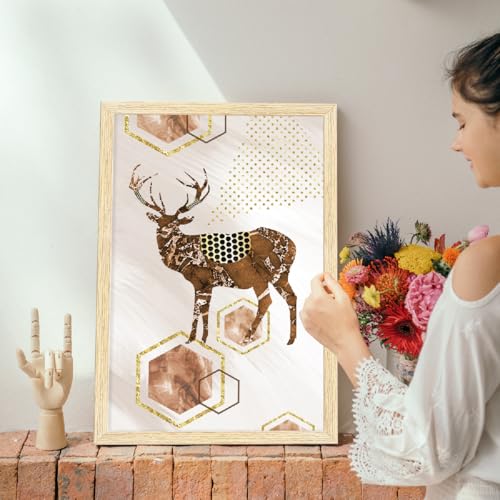 Image of ArtX Paper Modern Art Wall Painting For Living Room, Drawing Room Decoration Big Size, Deer Framed Painting for Wall Decoration, Wall Decor For Bedroom, Multicolor, 12.0 x 18.0 inches, Set Of 3
