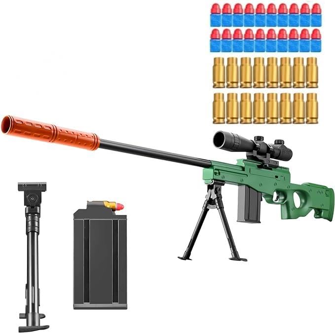 Soft Bullet Toy Gun Sniper Rifle with Scope Realistic Barrel Shell ejecting Foam Blaster Gun Dart Prop Backyard Outdoor Shooting Game for Boys Teens Adults Gifts Age 8-12 14 Years Old (Green)