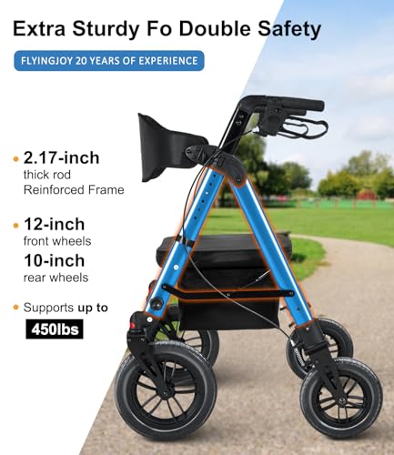 Image of Heavy-Duty Walkers for Seniors with seat,450Lb Bariatric Rollator Walker