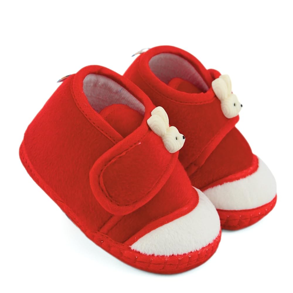neska moda 6 To 12 Months Baby Boys & Baby Girls Velboa Rabbit Face Red,White Hook & Loop Shoe Booties-BT5617-picture-8
