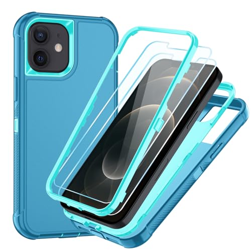 Image of SunStory Compatible with iPhone 12 /12 Pro Case with HD Screen Protector, 3-Layer Heavy Duty Full-Body Cover,3 in 1 Hybrid Protective Case for iPhone 12 /12 Pro 6.1 inch, LakeSkyBlue