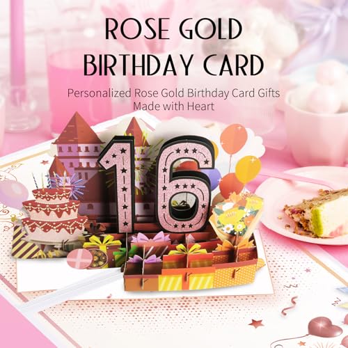 16th Birthday Gifts for Girls - Upgraded 3D Pop Up 16th Birthday Card & Cross Necklace for Teen Girls, Funny 16 Year Old Birthday Gift Ideas Decorations for Daughter Granddaughter, Back in 2009 Gifts3