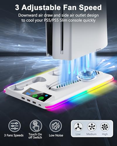 Controller Charger for PS5/PS5 Slim: Cooling Fan and Charging Station, Vertical Dock for PlayStation 5 Console and Accessories (White) - Image 4