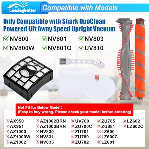 Image of Leadaybetter UV810 Roller Brush Filter Replacement for Shark DuoClean NV800 NV800W NV801 NV801Q NV803 Powered Lift Away Speed Upright Vacuum, Compare to Part # 1147FT800 & 1148FT800 & XHF680 & XFF680