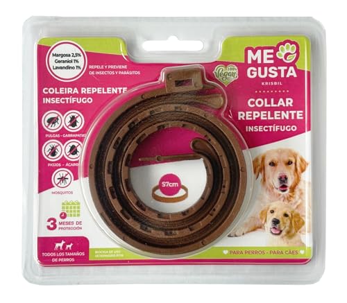 ME GUSTA Collar Repelente para Perros con 3 Activos Naturales Margosa, Geraniol Y Lavandino | Repele Todo Tipo de Insectos | Fragancia Cítrica | Estuche | 57 cm