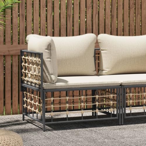 Garden Corner Sofa Set with Beige Cushions, PE Rattan Outdoor Furniture, Weatherproof Modular Sectional Sofa for Patio, Balcony, Backyard, Modern Lounge Set with Steel Frame & Thick Padded Cushions