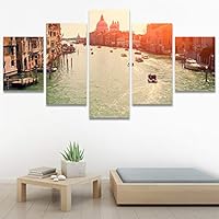 SIGNWIN 5 Panel Canvas Wall Art Modern Art Architecture & Maps Building Contemporary Expressive Multicolor Photography for Home Decorations Ready to Hang - 60