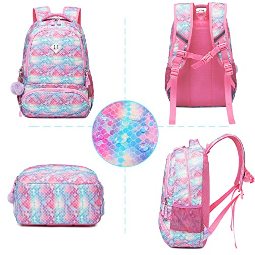Meisohua Glitter Mermaid Girls Backpack - 3 Pcs Colorful Scale School Bags Set For Preschool Kindergarten Elementary Student Kids #TOP2