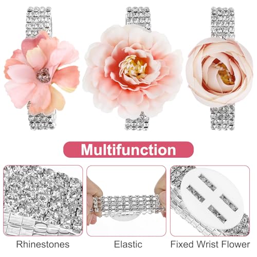 4pcs Corsage Wristlet Band, Rhinestone Elastic Wrist Corsage Bracelets for DIY Wedding Wrist Corsage, Accessories Bracelets for Wedding Decor Prom Ceremony Anniversary Bridal Shower Party4