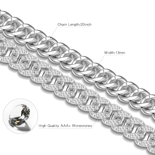 EDINGM Smiley Pendant Miami Cuban Link Chain for Men, Gold/Silver Plated Diamond Necklace, Iced Out Hip Hop Jewelry Gift3