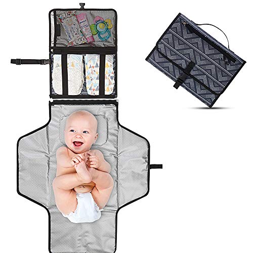 Junzheng Cambiador Portatil,Lavable Plegable Orinal Infantil Pad con Bolsillos y Almohada,Kit Cambiador Bebe Viaje para Usar Fuera de Casa