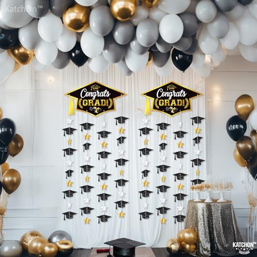 Image of Graduation Decorations 2026, Black and Gold Graduation Cap Garland - Pack Of 2, No DIY | Congrats Grad Garlands for Graduation Cap Decoration | Graduation Party Decorations 2026, KatchOn