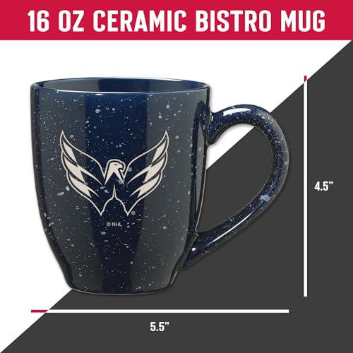 Image of Rico Industries NHL Hockey Washington Capitals Navy Personalized 16 oz Team Color Laser Engraved Speckled Ceramic Coffee Mug