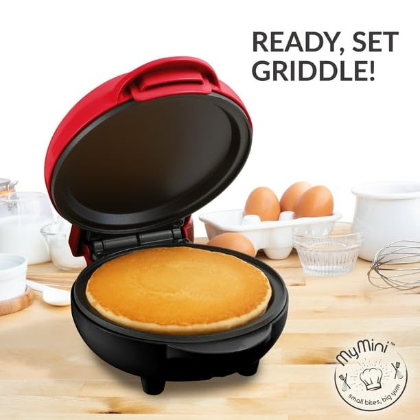 Pancake Griddle, Red, COMPACT & LIGHTWEIGHT, DUAL-SIDED COOKING SURFACE, INDICATOR LIGHTS