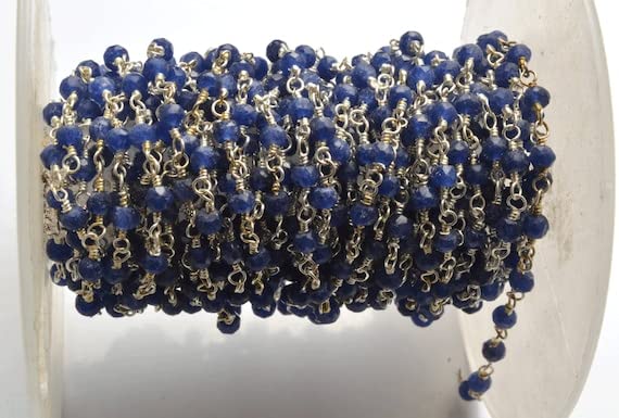 Saphir bleu perle rondelle 3mm chaîne rosaire plaqué argent pour bijoux DIY