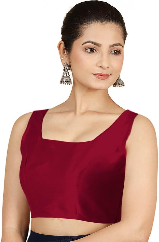 Chandrakala Sleeveless Stretchable Blouses for Women Sarees with Back Side Elastic, Readymade Crop top Choli (B221-P) - Image 2