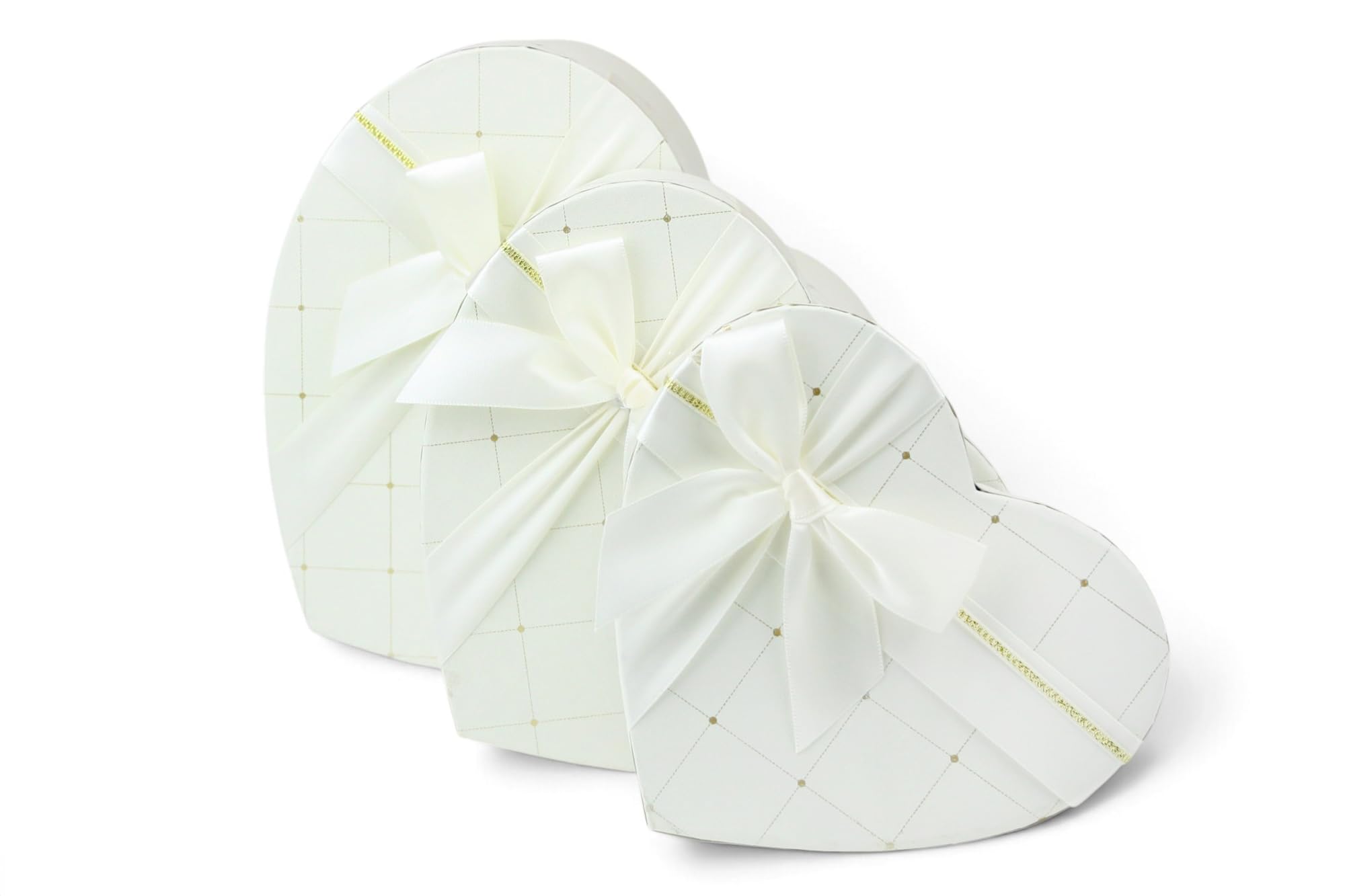 Emartbuy Heart Shaped Cream Rigid Gift Box with Ribbon Large, Medium, Small