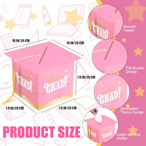 Image of Outus 2026 Grad Card Box with Tassel Congrats Graduation Cap Card Holder for Graduation Gift Box Party Supplies(Pink,Stylish)