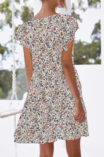 Image of nclook Womens Summer Casual Dresses Sweet Cute V Neck Mini Dress with Pockets Ruffle Short Sleeve