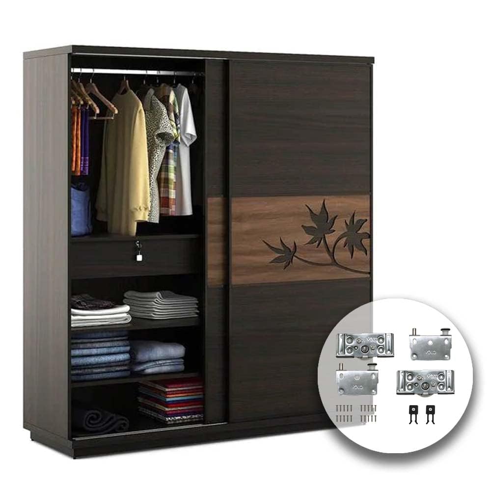 HYDERON Wardrobe Sliding Double Track Roller β Smooth Sliding Solution for Wooden and Glass Sliding Doors | Durable Silver Finish | (Pack of 1 Set) 1