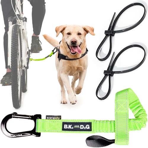 BIKE AND DOG - Fahrrad-Hundeleine, werkzeuglose Befestigung, spezielles Geschirr als Option, inklusive 2 Fahrradbändern. Patentiert. (Gelb)