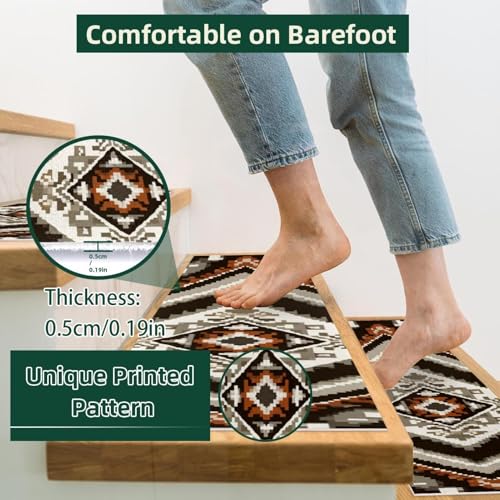 Tapis d'escalier ethniques haut de gamme antidérapants pour marches en bois