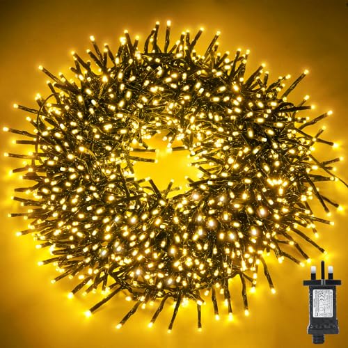 Buudala Christmas Tree Lights Cluster Lights 1000 LED 12M Warm White Plug in 8 Lighting Modes with 6 Hours On Timer Waterproof for Indoor & Outdoor Use