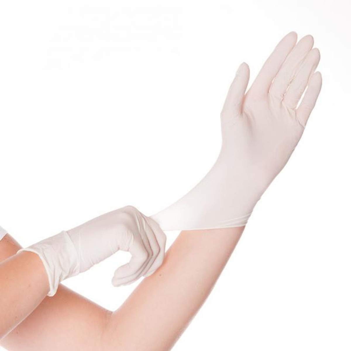 Top-Latex-Einweghandschuh, Premium-Latex-Untersuchungshandschuhe, Einmal-Laborhandschuhe, gepudert, 24 cm, blau, weiß, Farbe:weiß, Größe:L