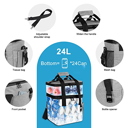 Geestock Insulated Cooler Bag, Dual Compartments Soft Lunch Bag, 35 Cans Collapsible Lunch Box For Beach, Travel, Work, Drink, Camping, 24L/Grey #TOP4