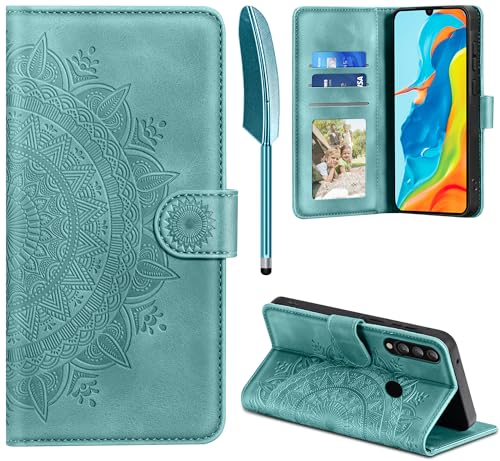 EASDNB Lederhülle für Huawei P30 Lite Hülle Handyhülle für P30 Lite Flip Wallet PU Leder Case [Kartenfach] [Magnet] [Standfunktion] Prägung Klapphülle Schutzhülle für Huawei P30 Lite Grün