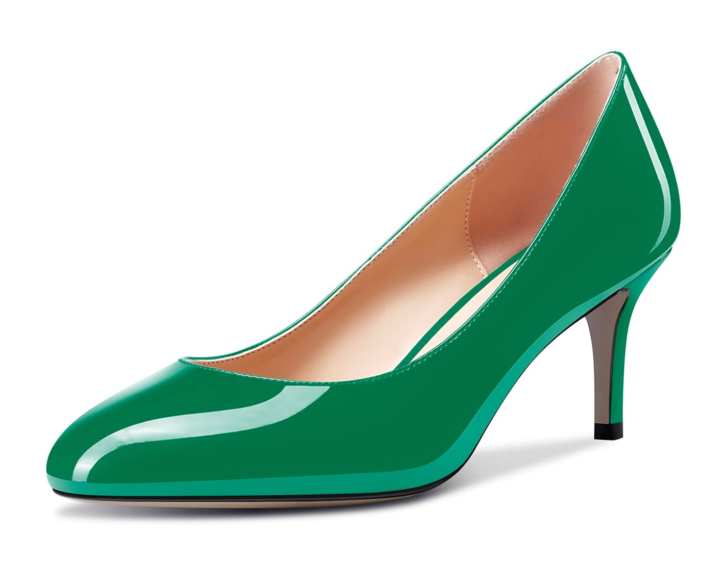 Aachcol Women Round Toe Pumps Stiletto Mid Heel Slip-on Dress Shoes Office 2 5 Inch