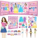 Dreamon Magnetic Dress Up Dolls for Girls, 42PCS Princess Mermaid Fairy Ballerina Papper Dolls Dress Up Games Kit, Travel Game Airplane Activities Toys Birthday Gifts for Toddler Girls Ages 3 4 5 6 7