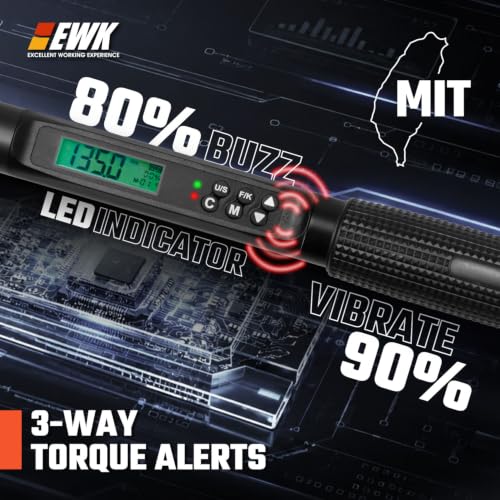 Image of EWK 3 /8 Inch Drive Digital Torque Wrench 5-100 ft-lbs (6.8-135 Nm) | IS0 6789, ±1.5% clockwise / ±2.5% counterclockwise, LCD Display, LED Buzzer Vibration Alert, 30 Memory Values