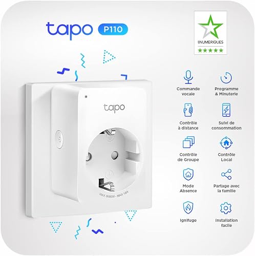 Tapo Prise Connectée Alexa WiFi, Suivi de Conso 16A Type F P110 4 pièces - 2