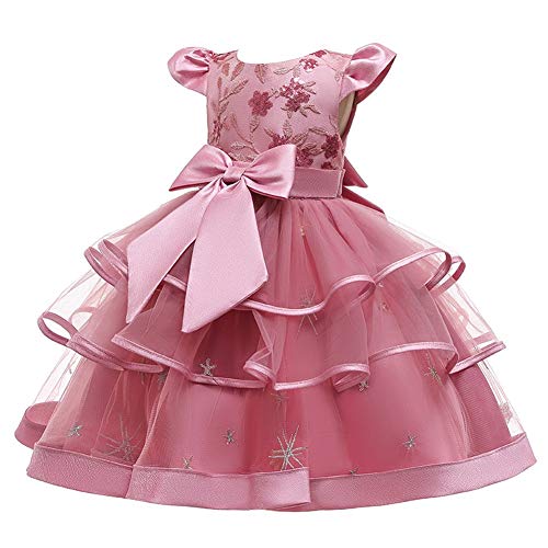 Girls Embroidery Bowknot Dress Cap Sleeves Princess Ruffle Tulle Tutu Prom Pageant Wedding Birthday Party Ball Gowns
