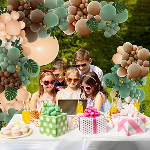 Perpaol 142Pcs Sage Green Brown Balloon Garland Kit, Jungle Safari Wild Woodland Balloon Arch, Olive Green Gold Coffee Cocoa Balloons For Birthday Wedding Shower Party Decorations #TOP6