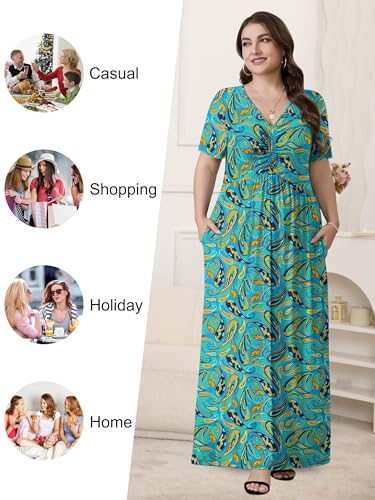 Image of PEVRL Plus Size Maxi Dresses for Women Summer Casual Short Sleeve Long Dress with Pockets 1X-5X