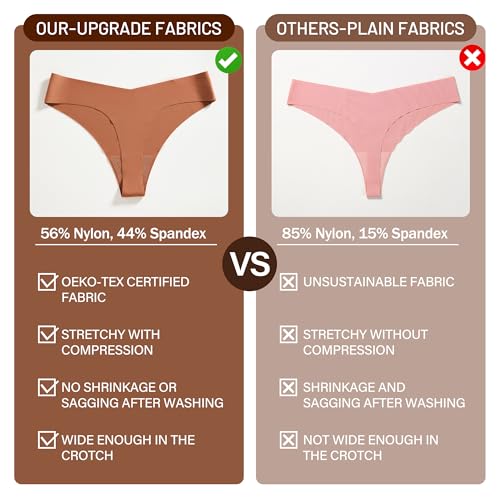 Image of DEANGELMON Seamless Thongs for Women No Show Thong V-waisted Underwear Women Comfy Multiple Pack