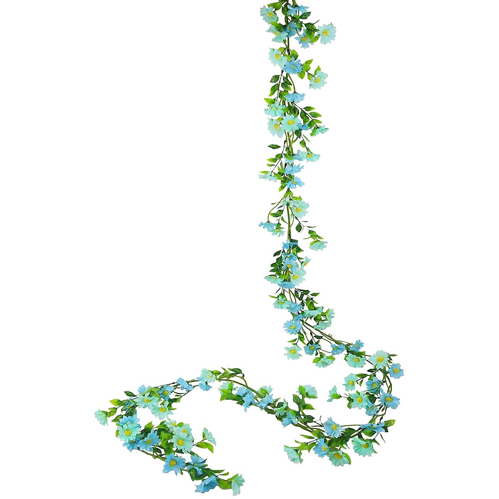 Artificial Daisy Flower Vine Faux Wildflower Garland Cute Silk Hanging Flowers Realistic Hanging Floral Vine Decorative Spring Floral Garland Blue