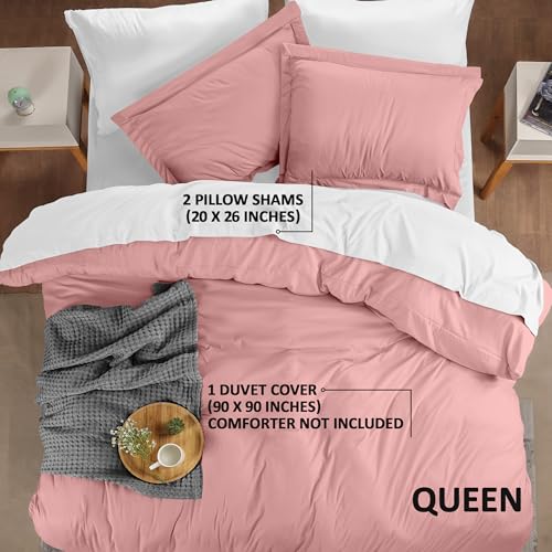 Utopia Bedding Duvet Cover Queen Size - 3 Piece with Zipper Closure - 1 Comforter Cover 90X90 Inches & 2 Pillow Shams 20X26 Inches (Pink) Comforter Not Included