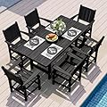Pamapic 7 PCS Outdoor Dining Set, Spacious HDPE Outdoor Table and Chairs, Wood Grain Patio Furniture Sets with Elegant Armrest, All-Weather Patio Dining Table with Umbrella Hole, Black