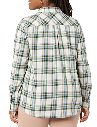 Image of Amazon Essentials Women's Regular-Fit Long-Sleeve Lightweight Plaid Flannel Shirt with Brushed Finish, Shirttail Hem