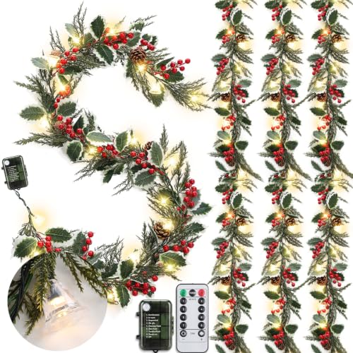 Ceenna 6 Ft Prelit Christmas Garland Bell Lights Timer Remote