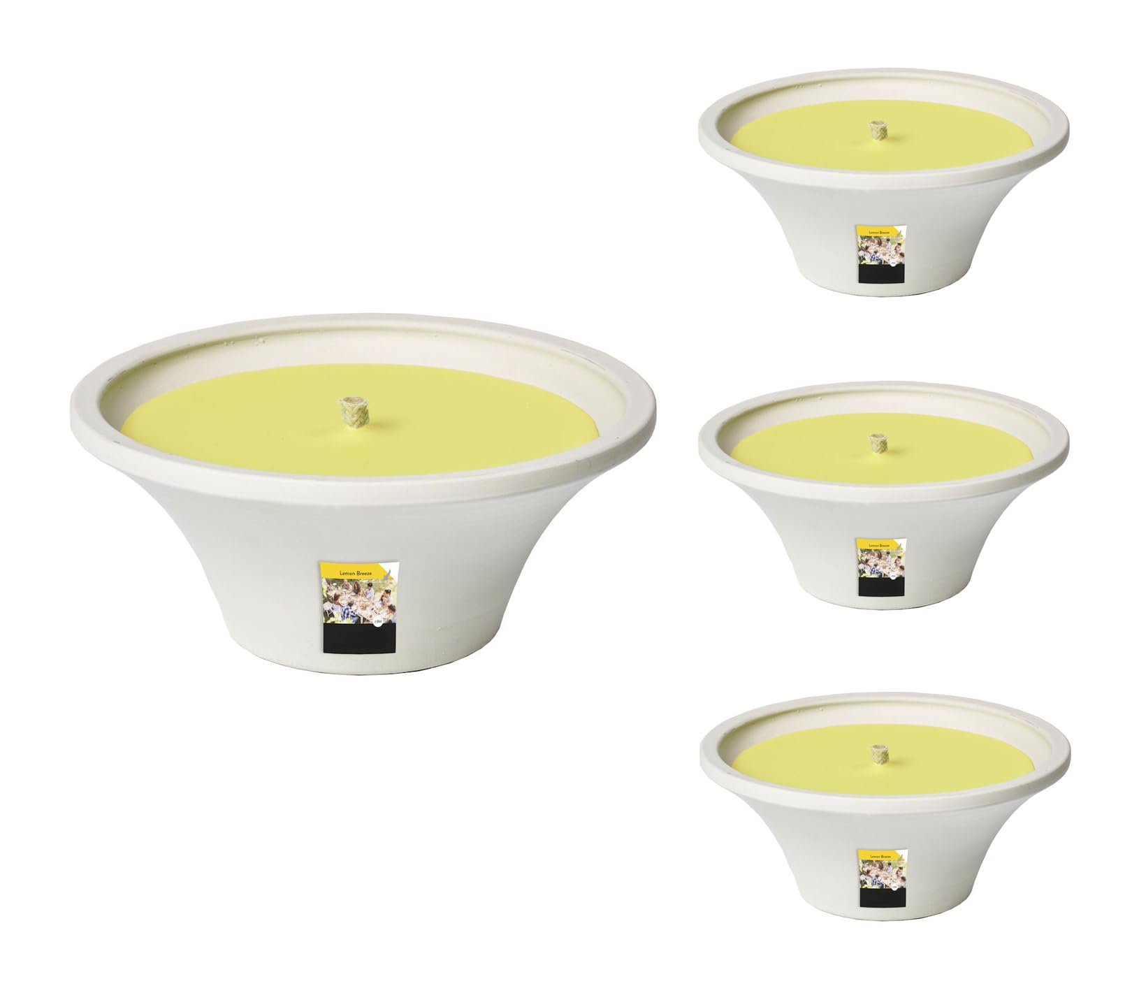 Flammschalen Lemon Breeze Citronella für draußen 4 Stück - Outdoor-Kerzen Terracotta - Für deinen Garten - Feuerschalen im 4er Set - weniger Stiche durch Mücken - 9h Brenndauer - 18x18x7,5 cm